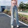 Whiksierng Slash Pocket Plain Jeans, Zipper Button Closure Versatile Straight Denim Pants, Women's Denim Jeans & Clothing