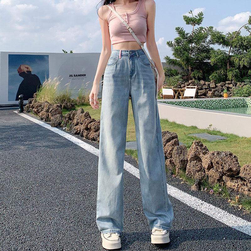 Whiksierng Slash Pocket Plain Jeans, Zipper Button Closure Versatile Straight Denim Pants, Women's Denim Jeans & Clothing