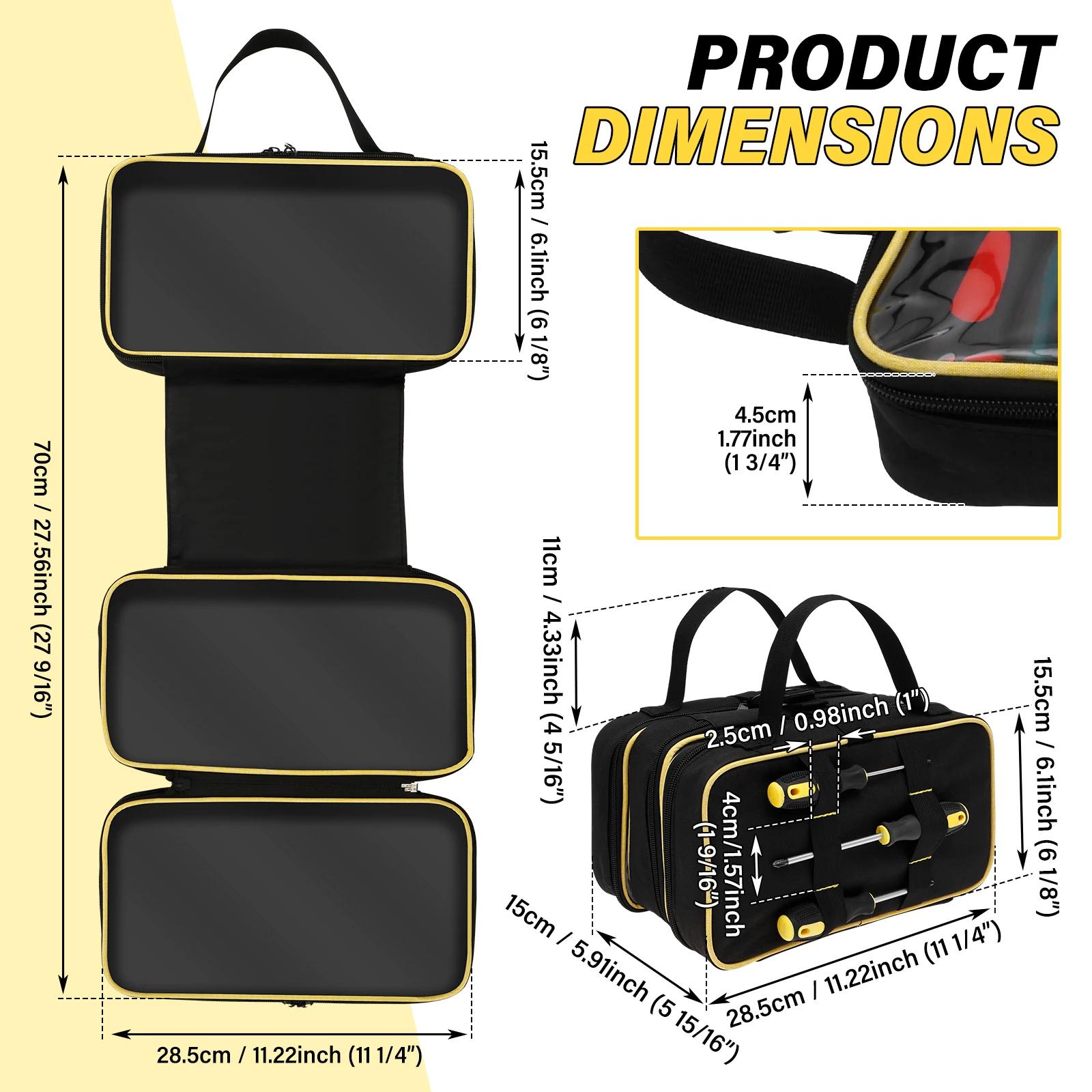 Heavy-Duty Roll-Up Tool Bag Multi-function Tool Bag With Detachable Pouches Electrician Tool Bin for Tool Organization Storage