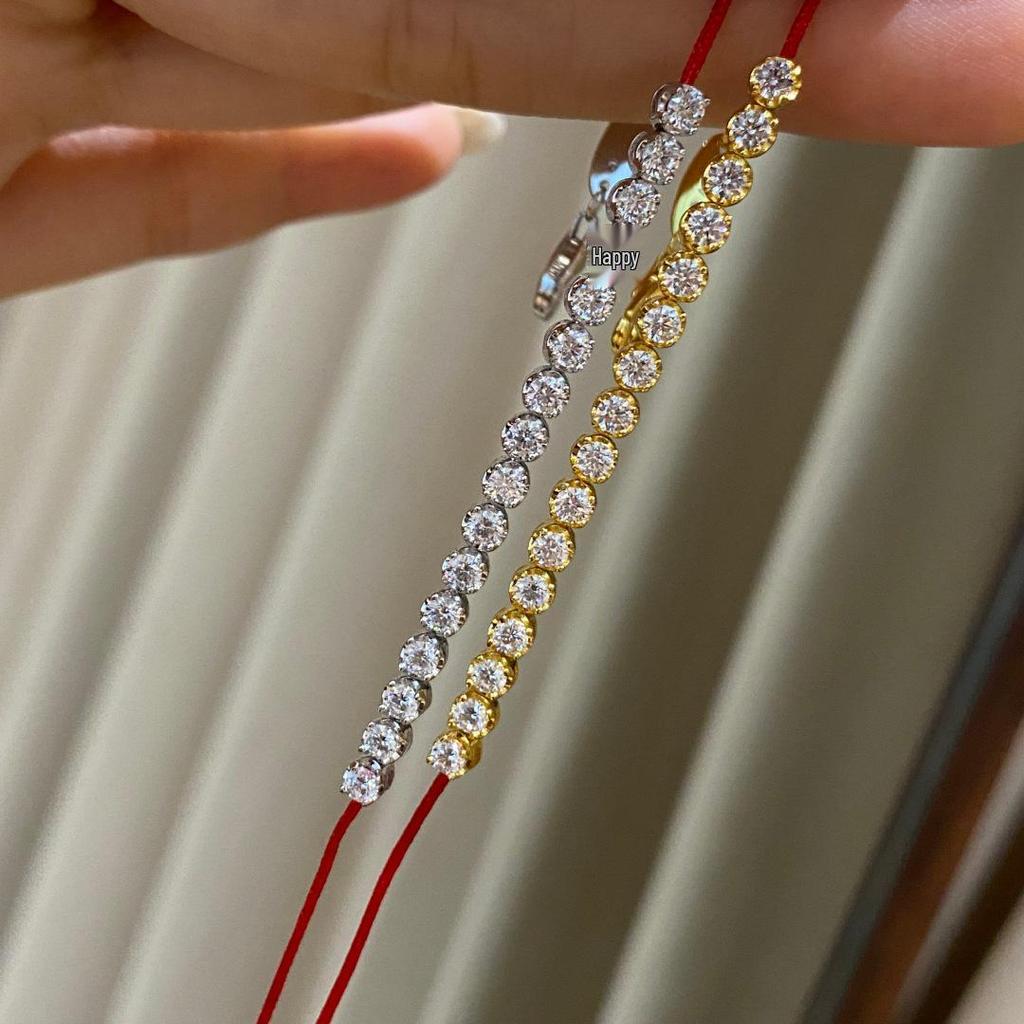 Bubble Diamond S925 Silver Red String Bracelet with 5A High Carbon Diamonds - Year of the Horse Jewelry for Women