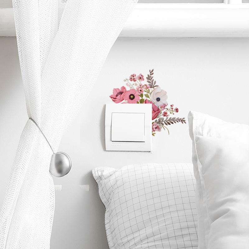 Green Plant Flower Switch Paste Bedroom Living Room Porch Beautify Decorative Wall Sticker