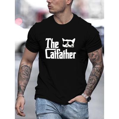 Europäische Größen Diesen Sommer, Schauen Sie Sich Das Trendige Herren-T-Shirt Mit Kurzen Ärmeln Und Rundhalsausschnitt An, Das Einen Digitalen Druck Des Coolen 'The Catfather'-Designs Zeigt