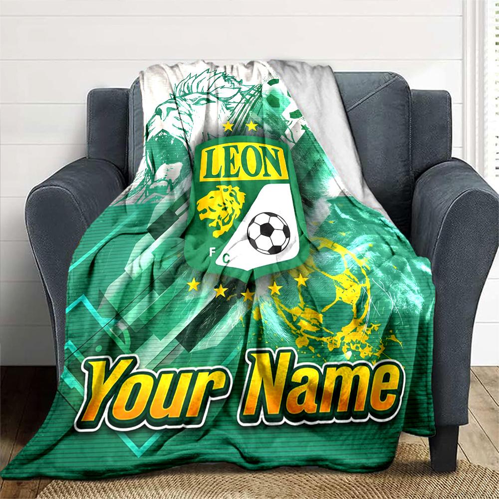 1pc Leon logo Blanket with Custom Name, Gift, for Men and Women, Soft Blanket, Good for Sofa Bed Couch Travel, Lightweight Flannel Blanket