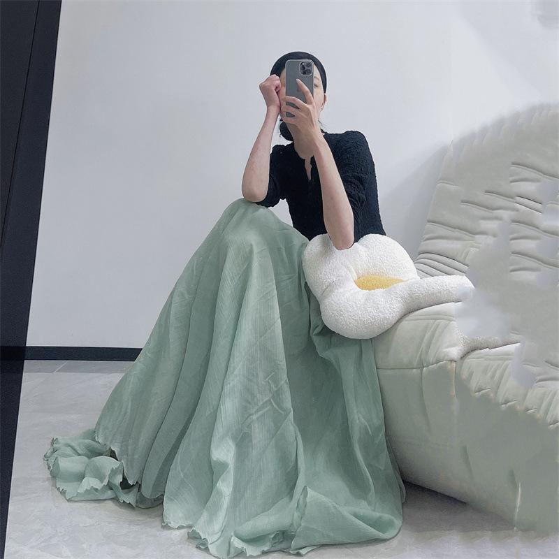 Minimalistická bavlněná a lněná super dlouhá splývavá sukně Elastický vysoký pas Velký rozmach Dlouhá sukně Pohádková cestovní fotografická sukně Žena