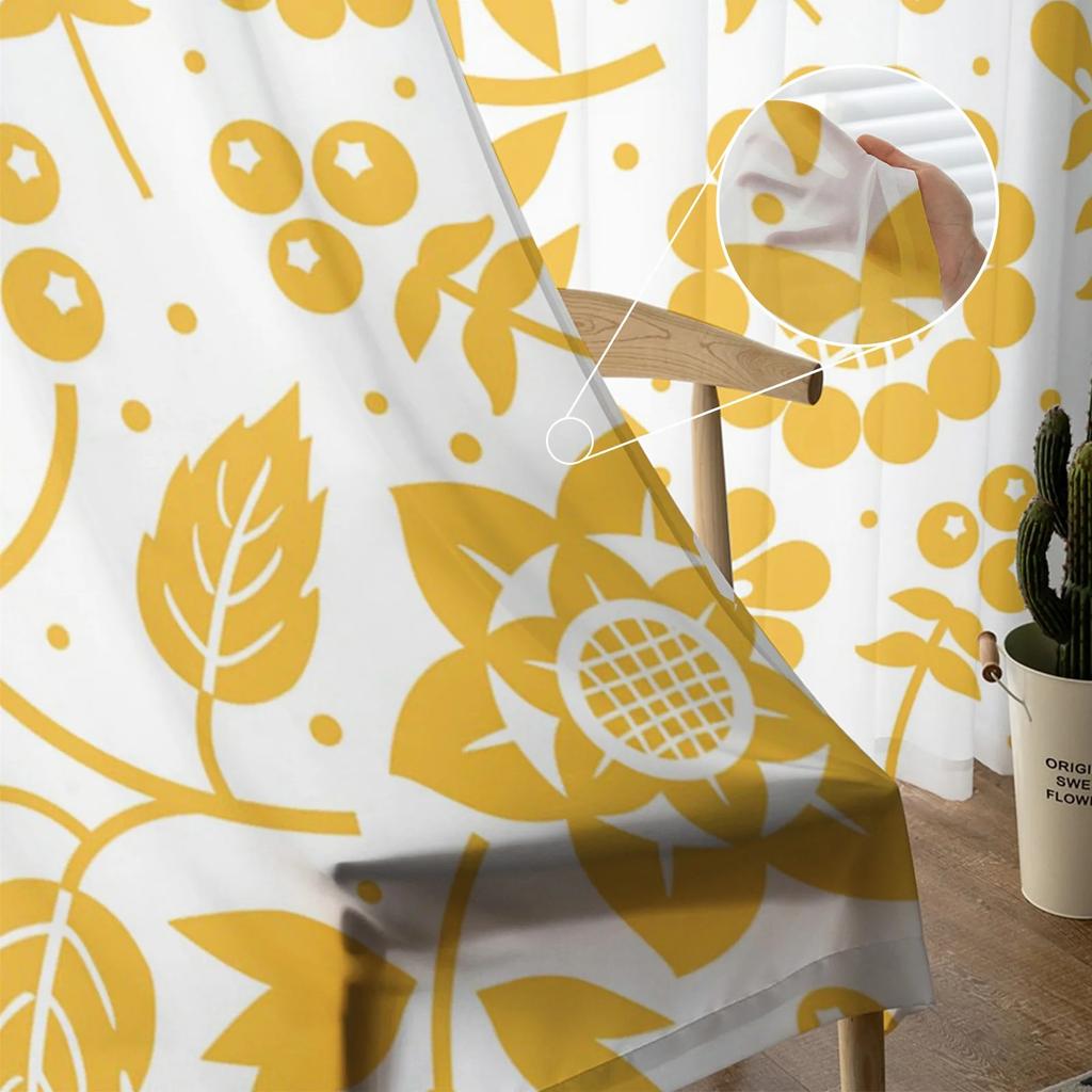 Yellow Branch Plant Flower Tulle Curtains for Bedroom Modern Voile Curtains Home Decoration Window Curtains