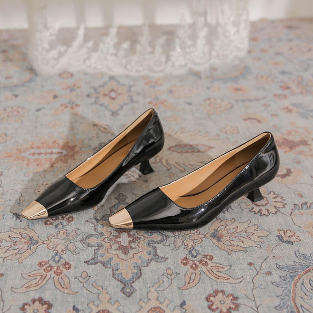 Fashion Metal Head High Heels Women's Summer Fashion Low Heel Commuter Four Seasons Pumps Cat Heel Daily Women's Shoes Mid Heel Pumps