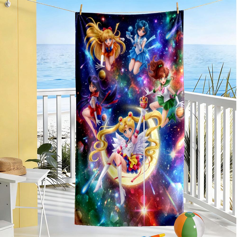 Sailor Moon Magic Durable Beach Towel soft Couple beach towel, family beach towel set Bath Accessory Perfect Gift for Valentine's Wedding Birthday