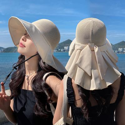 Cappello da spiaggia estivo Cappello da sole con scialle da donna Cappello da pescatore a tesa larga Cappello da equitazione per esterni Cappello da sole Cappello con visiera di protezione UV per le donne