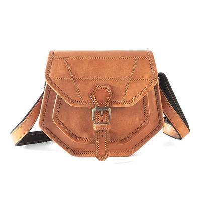 Bolso bandolera informal de piel de cabra para niñas y mujeres. Bolsa color canela.