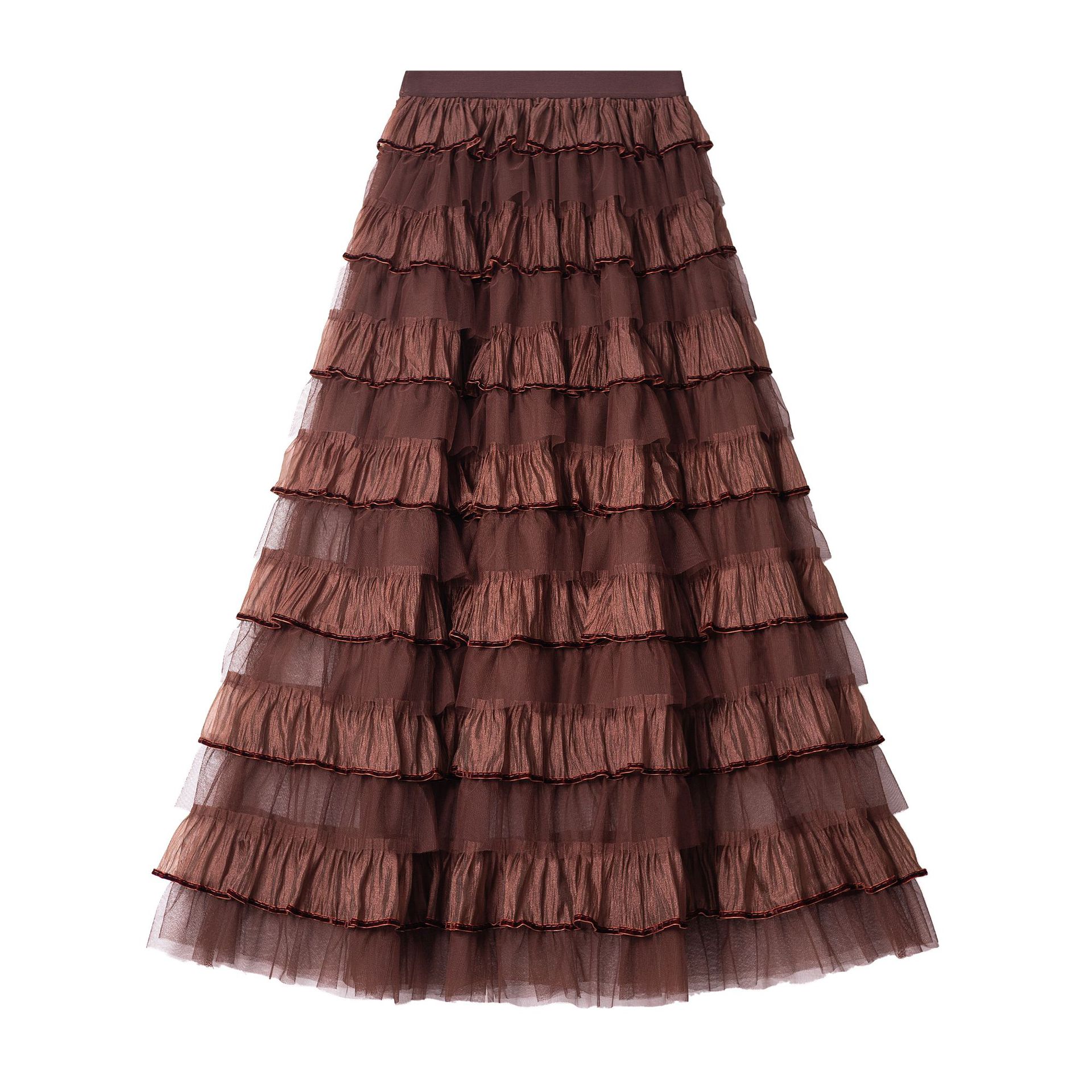 

Юбка-торт из многослойной сетки, свежая и нежная ветрозащитная длинная юбка, осень-зима 2025, новая высокая корейская версия юбки контрастного цвета One Size