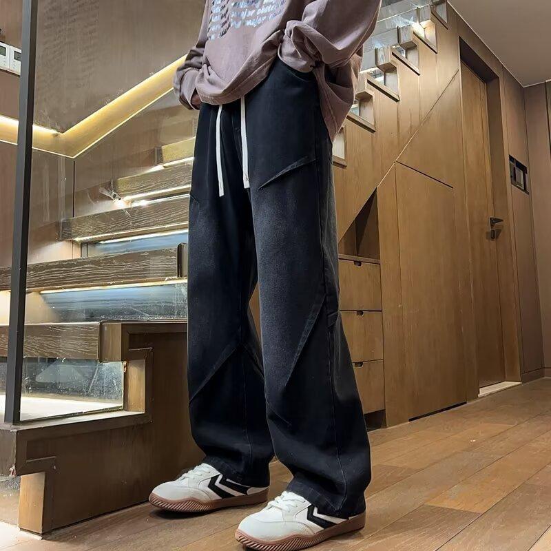 Retro jeans men's autumn new American fried street ruffian handsome casual pants teen loose straight wide-leg men's pants
