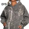 Fall Winter Women Hoodie Leaf Print Big Pocket Long Sleeves Thick Warm Loose Hooded Camouflage Daily Sport Top
