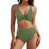 Women’s High Waist Bikini Set with Front V Neck Top and Ruched Bottoms Two Piece Swimsuit for Beach Pool Swimwear