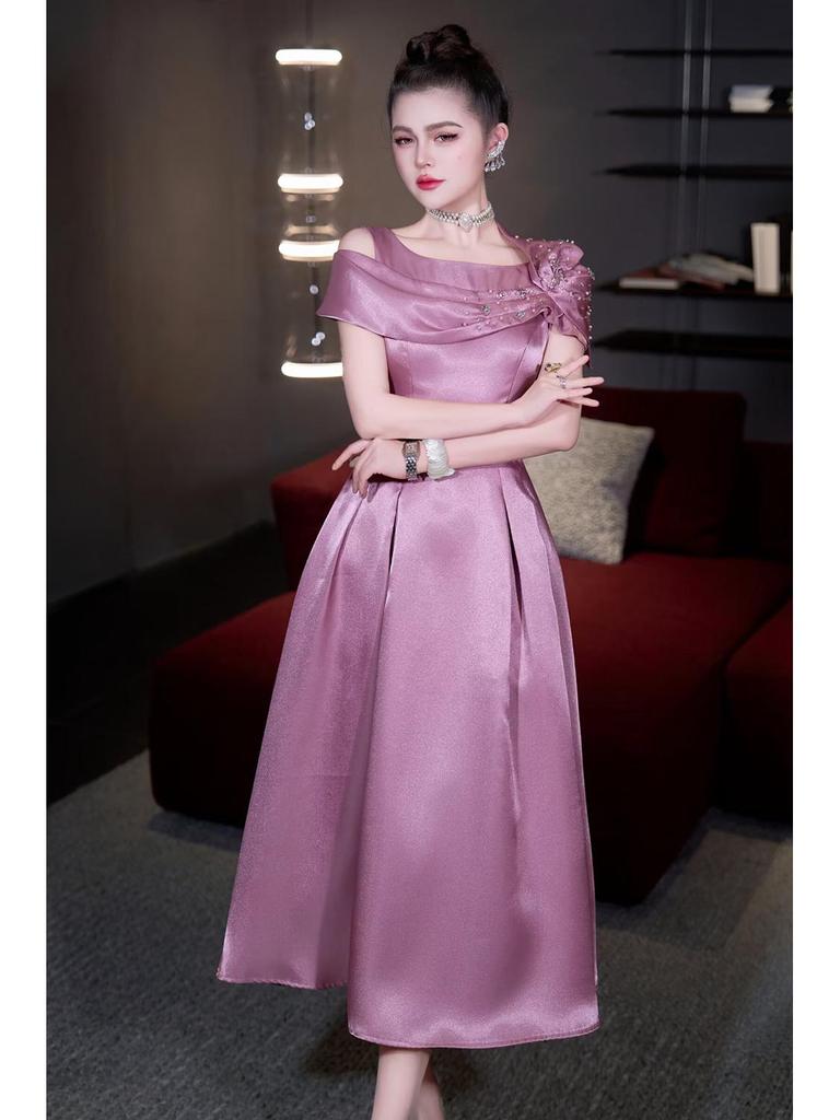 2026 French Spring/Summer Women's Off-Shoulder Embroidered Beaded Formal Gown with Cinched Waist