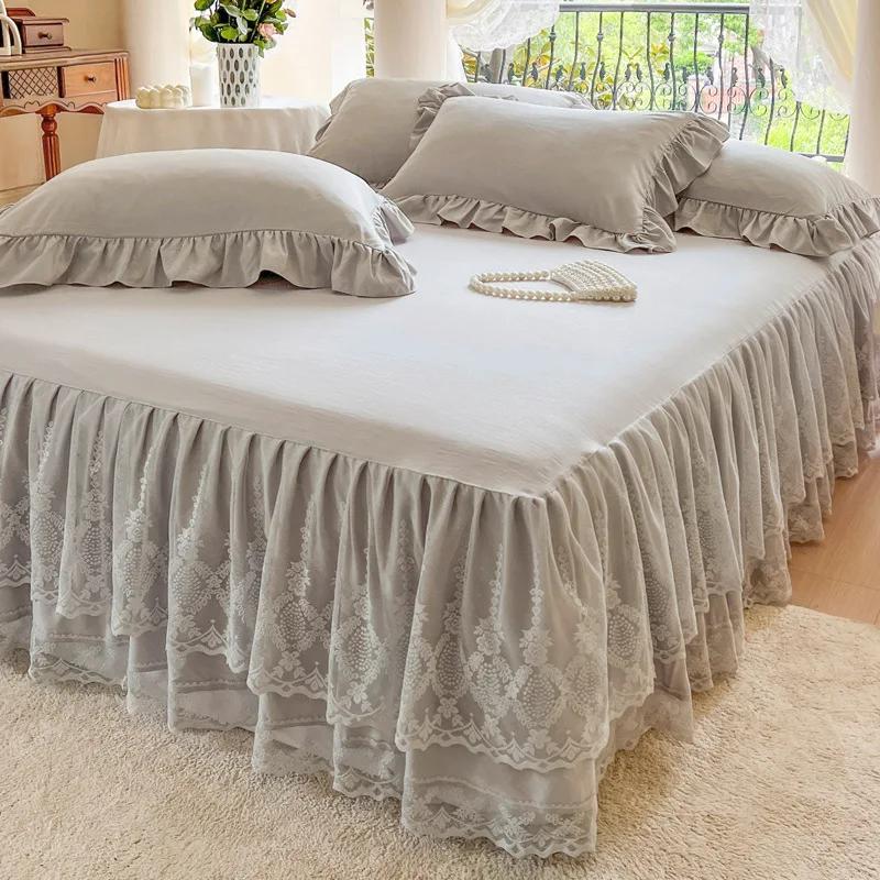 Třívrstvý krajkový přehoz na postel Sezónní univerzální přehoz na postel Jednobarevný přehoz s nařaseným okrajem Prachotěsný a protiskluzový přehoz