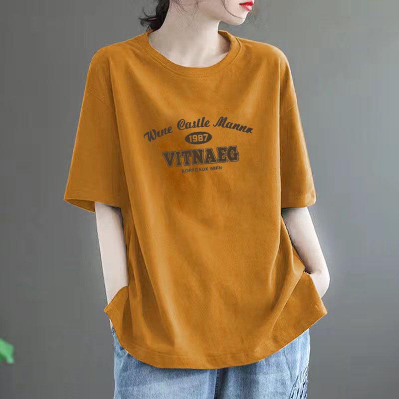 

100% Чистый Хлопок Женская Футболка Большого Размера с Коротким Рукавом - Летняя Свободная Посадка, Стройнящая, Стиль Хай-Энд XXL (155-175 jin)