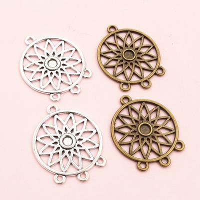 10pcs Metal Round Flower Charms Pendant with 3 Loops Connector Tassel Pendant 33x26mm DIY Jewelry Making Findings Accessories