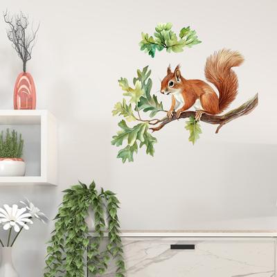 Aquarell-Eichhörnchen auf Ast Wandaufkleber, Künstlerische Abnehmbare Sticker für Wohnzimmer Schlafzimmer Dekoration
