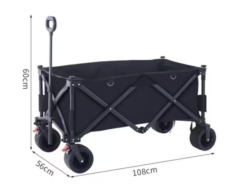 Compact Folding Camping Cart with Tabletop - Lightweight 120*60 RV and Picnic Trolley Black Bare Cart