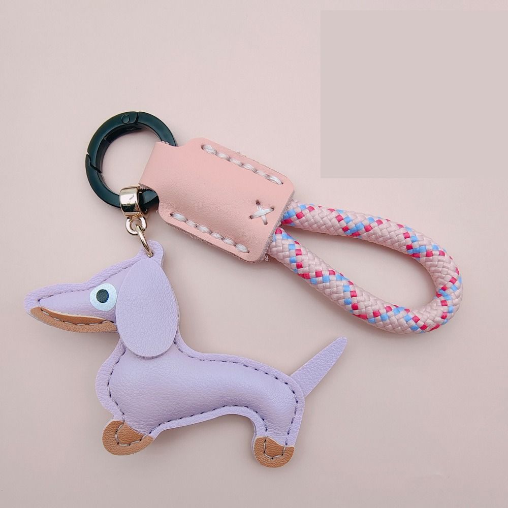 Cartoon Dachshund Keychain Fashion Puppy Dog Bag Pendant PU Leather Hanger  Bag Ornament