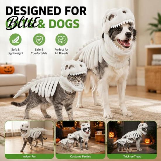 Halloween Hundeoutfit Lustiges Dinosaurier-Outfit Haustier Skelett Kostüm Katzenkostüm Cosplay für Hunde Katzen