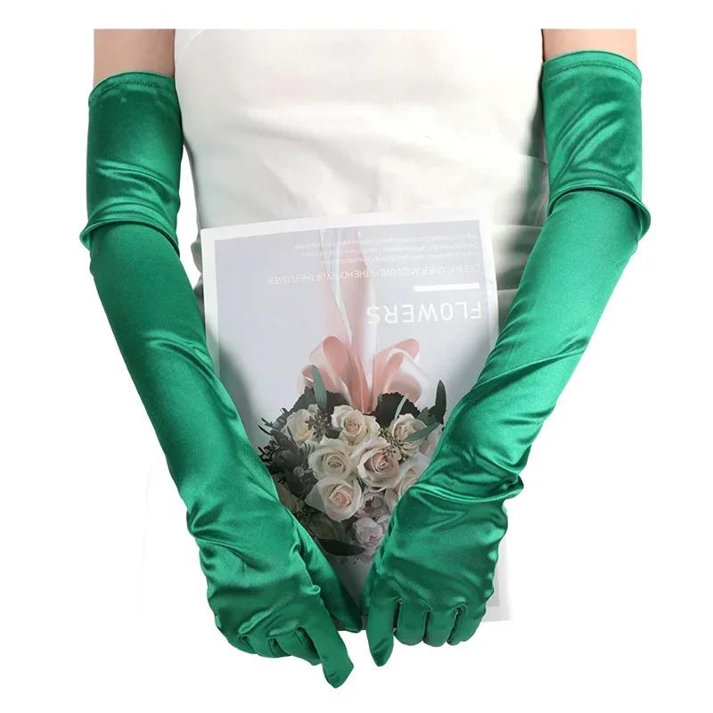 55CM Ceremonial Satin Long Stage Performance Multicolor Women Gloves Ball Accessories Cosplay Soft Smooth Solid High Stretch