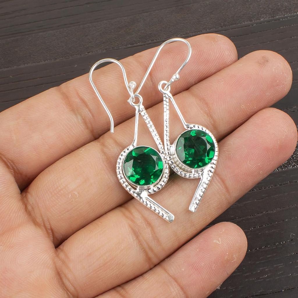 Emerald Jewelry Handmade Silver Earrings, Beautiful Gemstone Jewelry, 925 Sterling Silver Jewelry For Wedding Gift