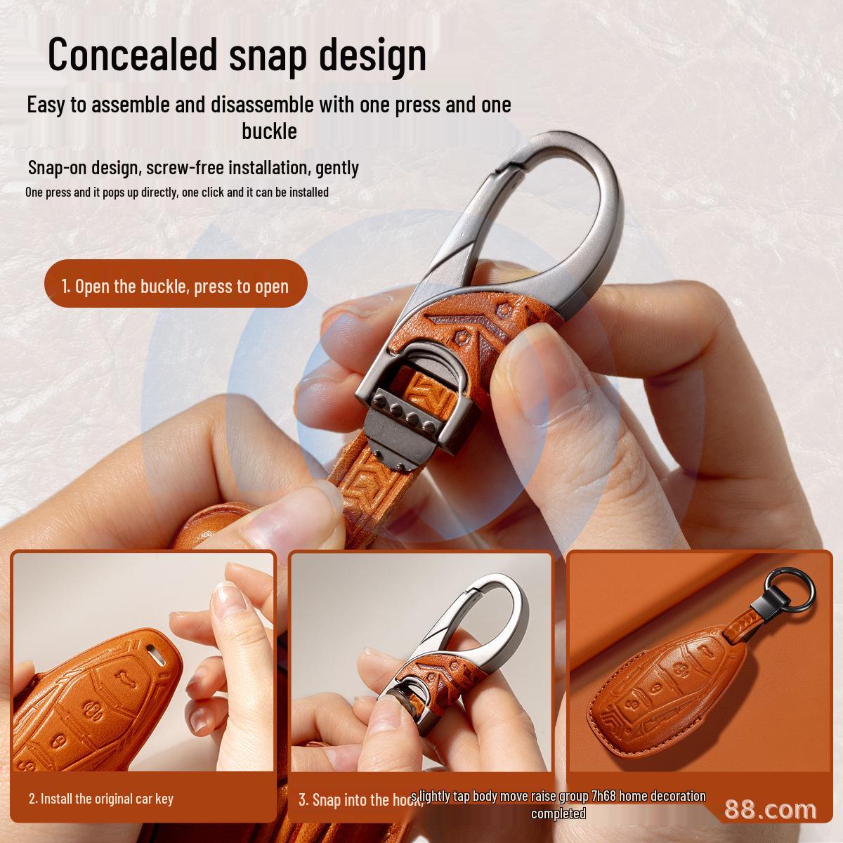 

Hongqi EQM5 Genuine Leather Key Case for HS5, H5, HS3, PHEV, H6, Tiangong 08, H9 Models Mocha Brown Single Shell