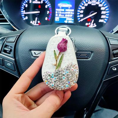 1Pc Luxury Flower Car Key Holder Storage Case Crystal Keychains Key Cover Key Bag for Car Accessories