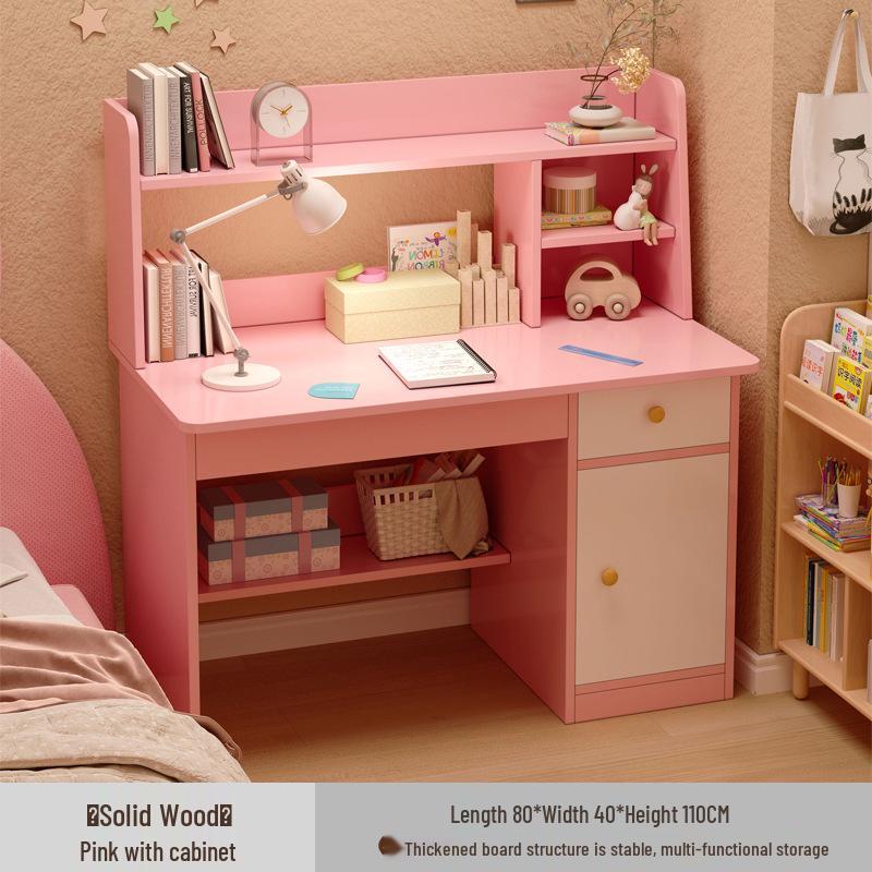 Primary School Students’ Desk & Chair Set with Integrated Bookshelf – Simple Study & Writing Computer Desk