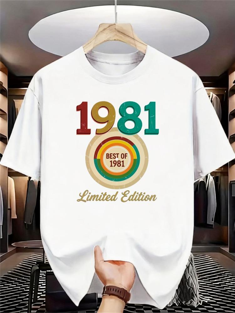 Unisex Summer Crew Neck T Shirt Vintage 1981 Limited Edition Rainbow Circle Print Casual Loose Streetwear Short Sleeve Fashion Tops