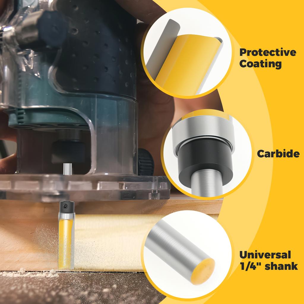 4 Stück 1/4"-Schaft Lager Gerader Nutfräser Kopierfräser Linienfräser Trimmmaschine Fräser Holzbearbeitungswerkzeuge