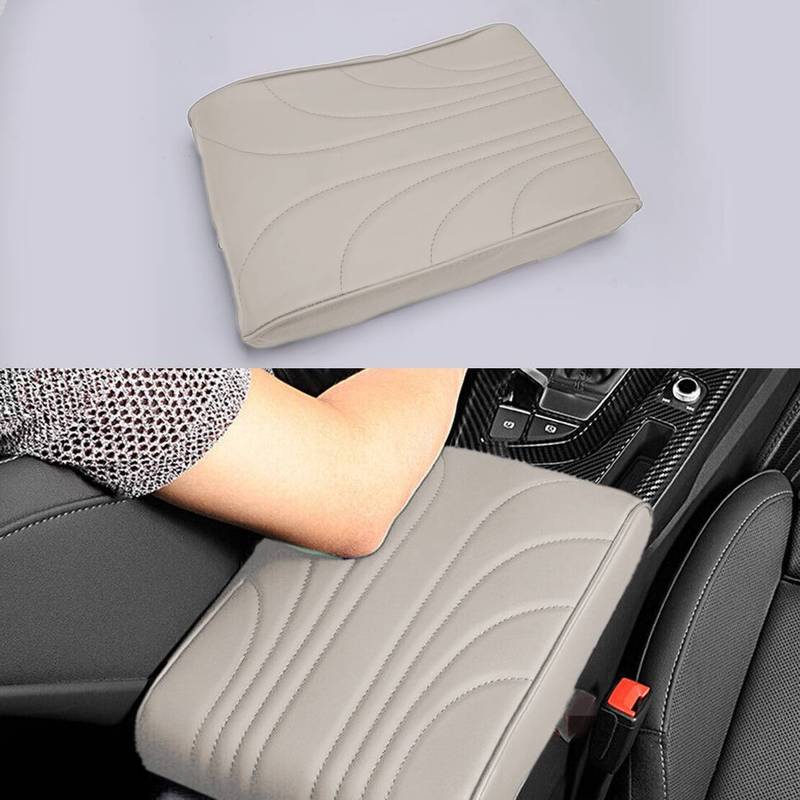 Universal Car Center Console Armrest Box Pad Cushion Cover Mat Arm Rest Protection Beige PU Leather