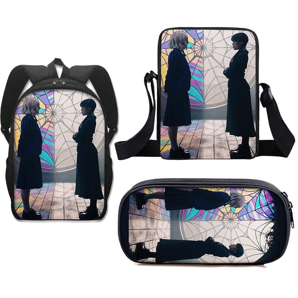3pcs Wednesday The Adams Family Backpack+shoulder Bag+pencil Case Set Kids Gift