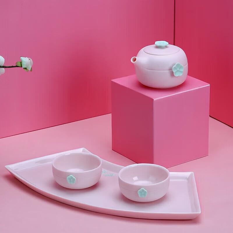 Wanqiantang Ceramic Kung Fu Tea Set - Early Spring Cherry Blossom Pink