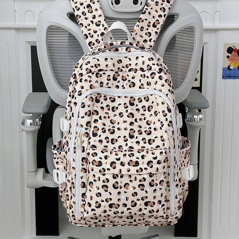 Schultasche Damen College-Stil Rucksack mit großem Fassungsvermögen 1011 neu Mittelschule Oberschule Einfach vielseitig Leopardenmuster Niedlicher Rucksack