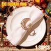 1-30PCS Ramadan Napkin Ring Set Gold Star Moon Design Alloy Crystal Metal Hollow For Holiday Tableware Durable Holder