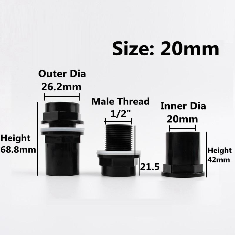 

1PC 20/25/32/40/50mm Hi-Quality PVC Pipe Connectors Thicken Fish Tank Drain Aquarium Inlet Outlet Joints Garden Irrigation 1PC