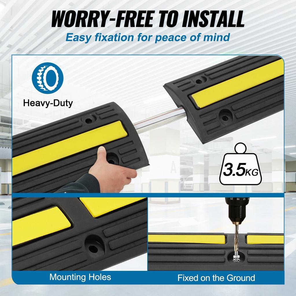 3.28 ft Cable Protector Ramp, 4 Pack of 1 Channel, 18000 lbs/axle Capacity Heavy Duty Rubber Speed Bumps, Floor Cord Cable Protector Wire Cover, for