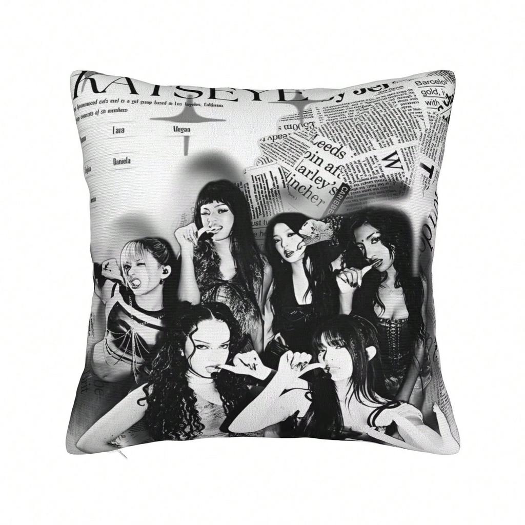 1Pc Katseye Global Girl Group Pillow Cover, Polyester 2D Double-Sided Print, Soft Square Cushion Case For Bedroom & Dorm, Fan Me