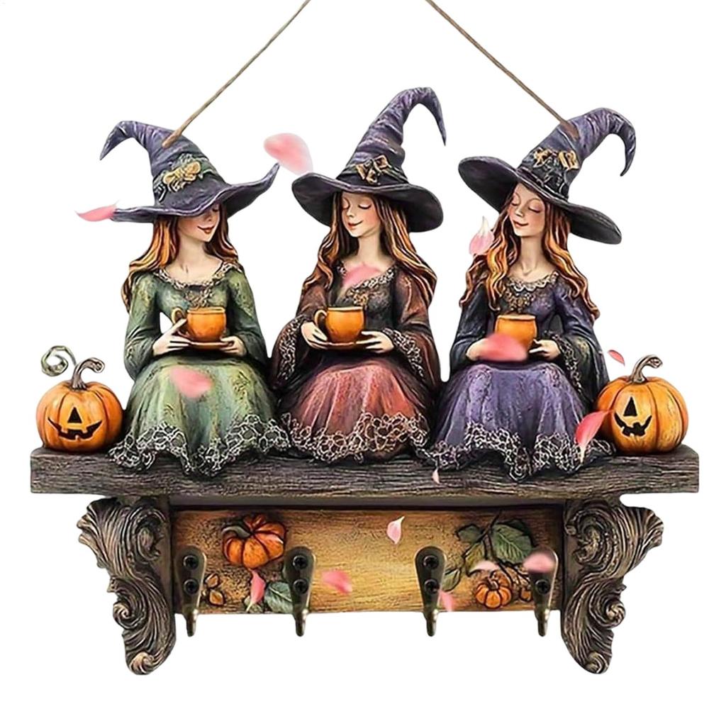 Witch 2D Flat Keys Holder Wall Decoration Accessories Hook Vintage Outdoor Garden   Flat Wall-Mounted Keys Holder Halloween Deco