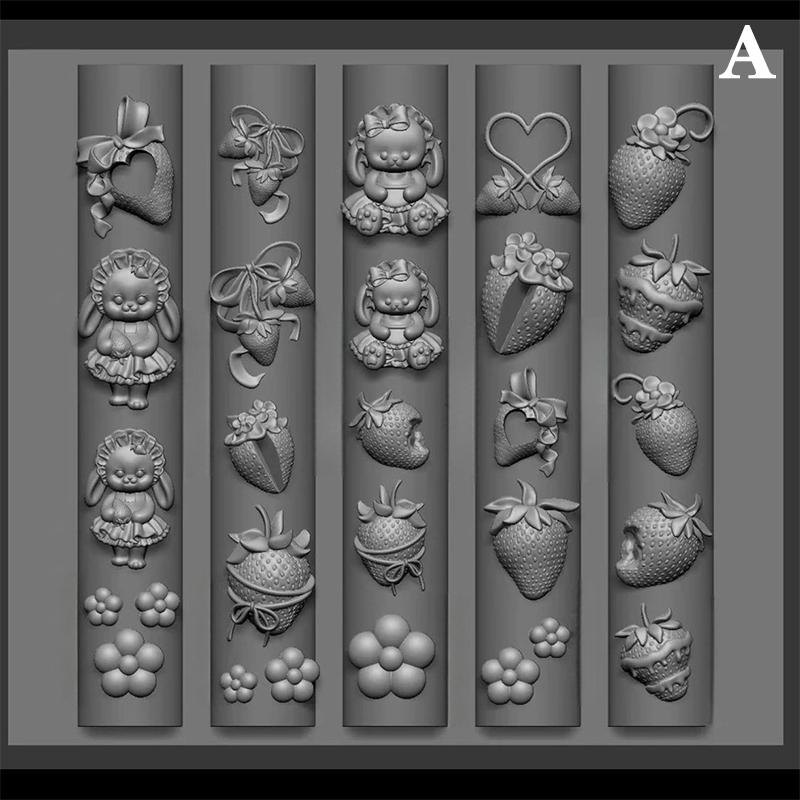 Silikonové formičky na 3D nehtové umění - Formičky na přívěsky chobotnice/jahody/panenky pro designy manikúry z pryskyřice/gelového laku