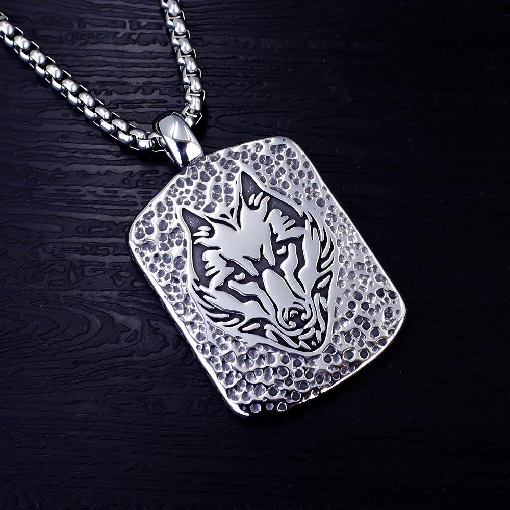 European and American New Wolf Head Pendant Retro Titanium Steel Casting Necklace Tag