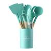 Set da 12 Pezzi di Utensili da Cucina in Silicone con Manici in Legno - Set Spatola e Cucchiaio
