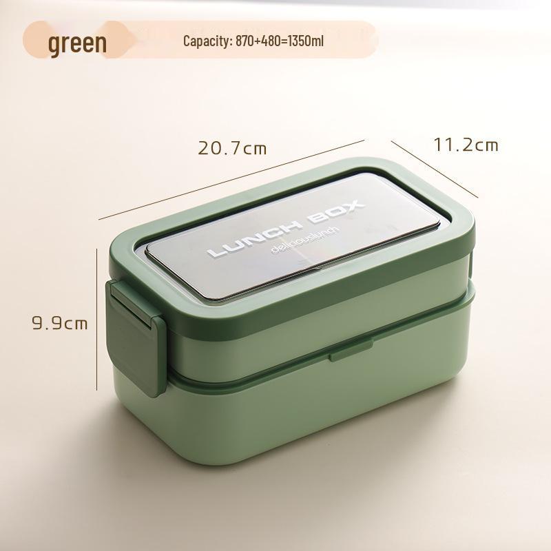 Nordic-Style Stainless Steel Lunch Box with Compartments, Fork, and Spoon - Microwave Safe