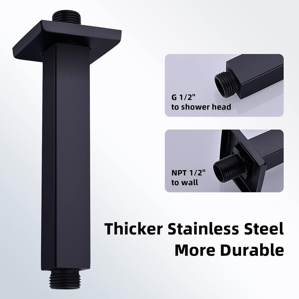 Bourdillat Ceiling Mounted Shower Arm, Rain Shower Head Square Extension Arm Stainless Steel Ceiling Mount Shower Extender