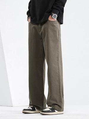 Mingge 2025 Men's Spring/Summer Loose Straight-Leg Pants - Trendy, Solid Color, Casual and Versatile.