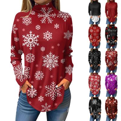 T-tröjor för kvinnor höst Casual långärmade skjortor Sweatshirt Vintage tryckt höghalsad topptröja