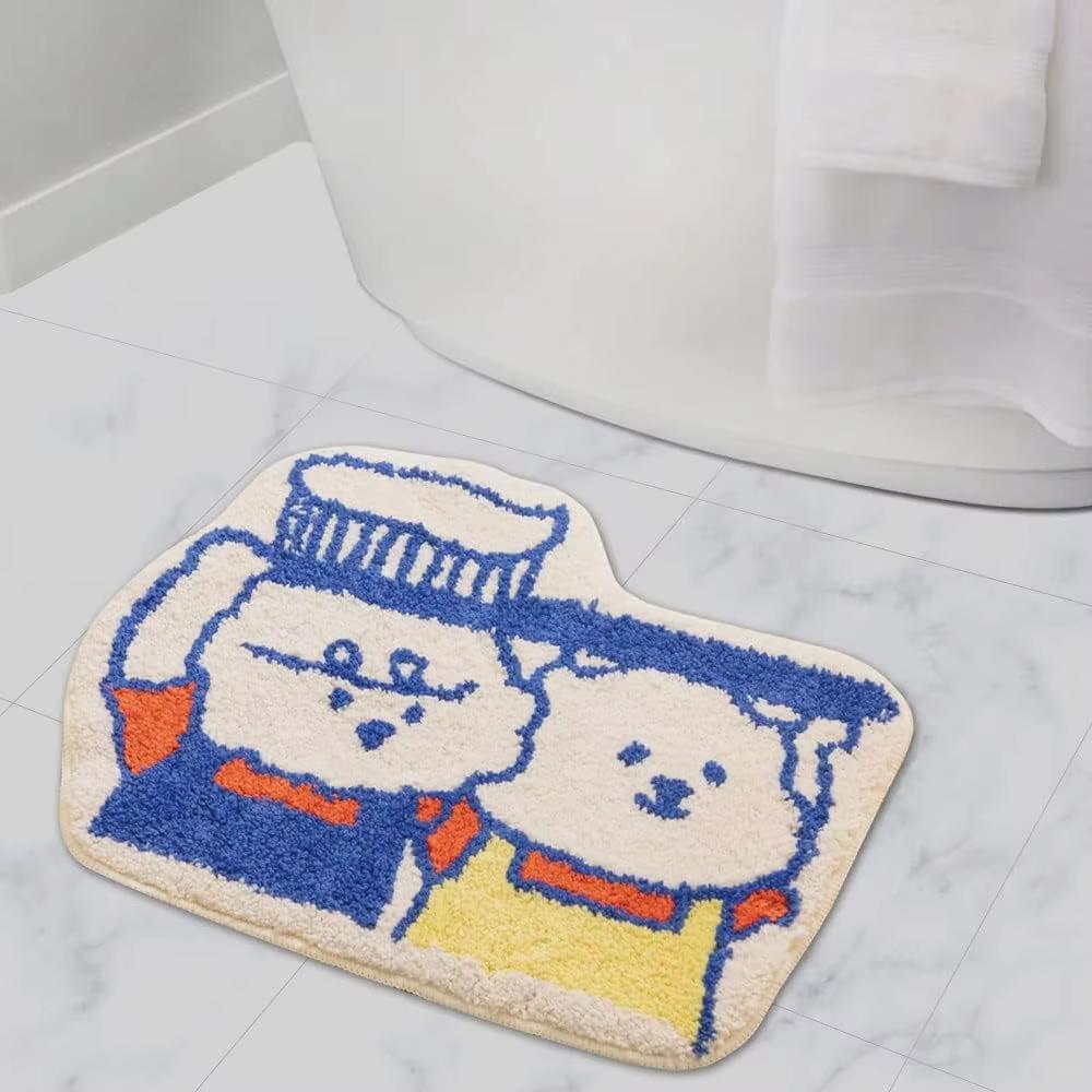 Cute Cartoon Bear Shaped Soft Floor Mat Animal Print Absorbent Bathroom Bedroom Living Room Decor Rug