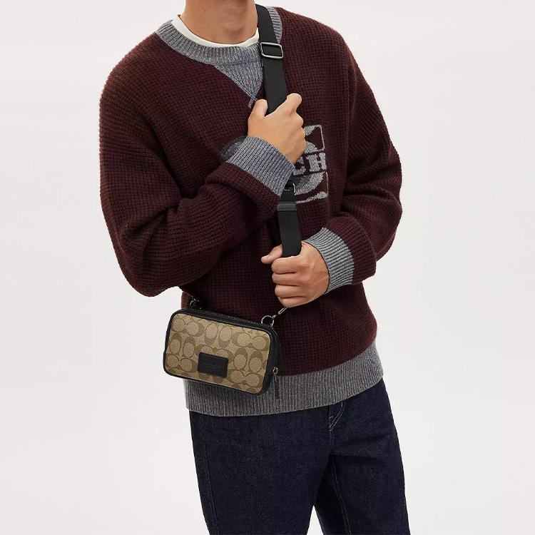 Coach Carrier 18 Logo Plaque Classic Monogram Zip Closure Canvas With Smooth Calfskin Camera Bag Shoulder Crossbody Bag Small Men Bags CM179-QBT4U